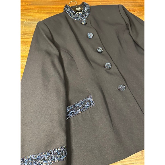 St.‎ Anthony Evening Beaded Blazer Jacket Button Front Career Black  Woman's 18W - Picture 1 of 10